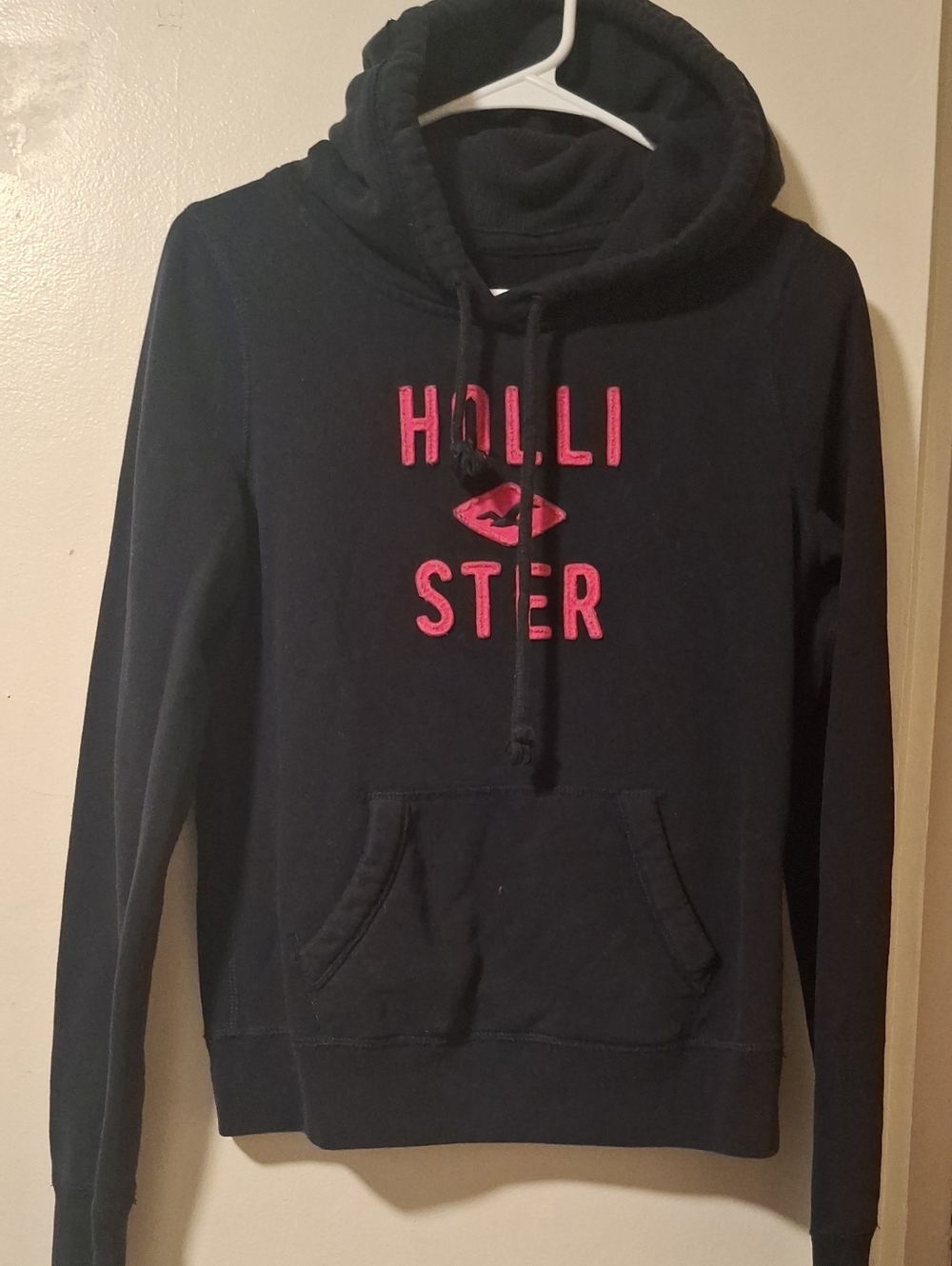 Hollister Navy Pullover Hoodie with Pink Logo
